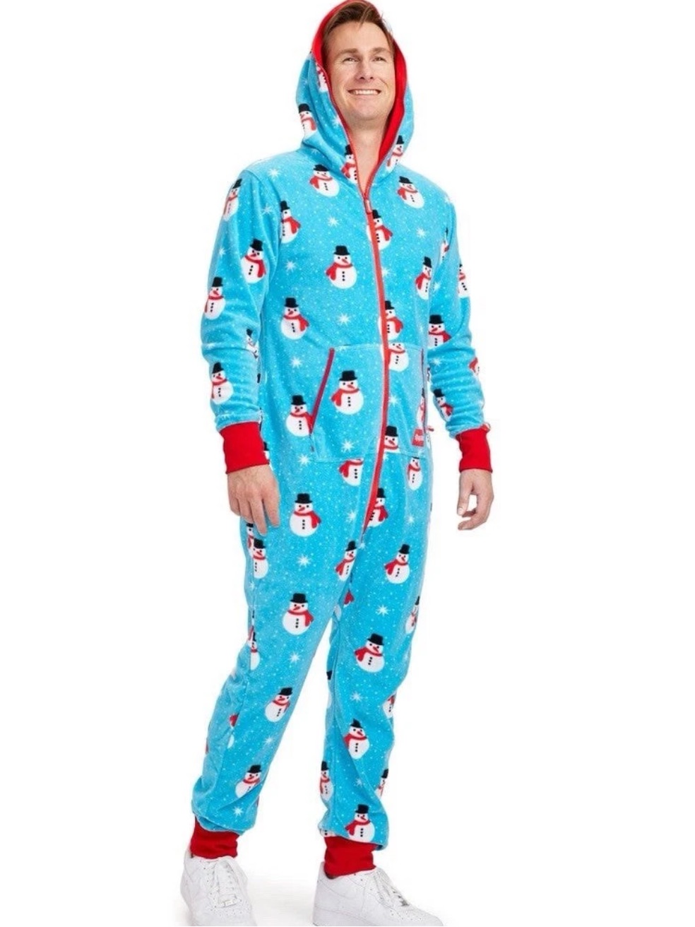 Tipsyelves Blue Snowman Fleece Onesie With Red Trim